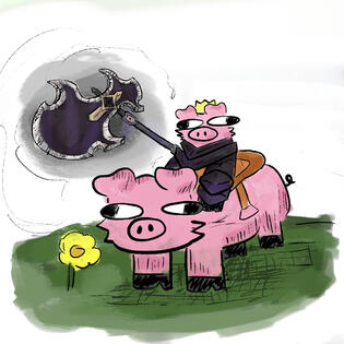 a pig riding a pig